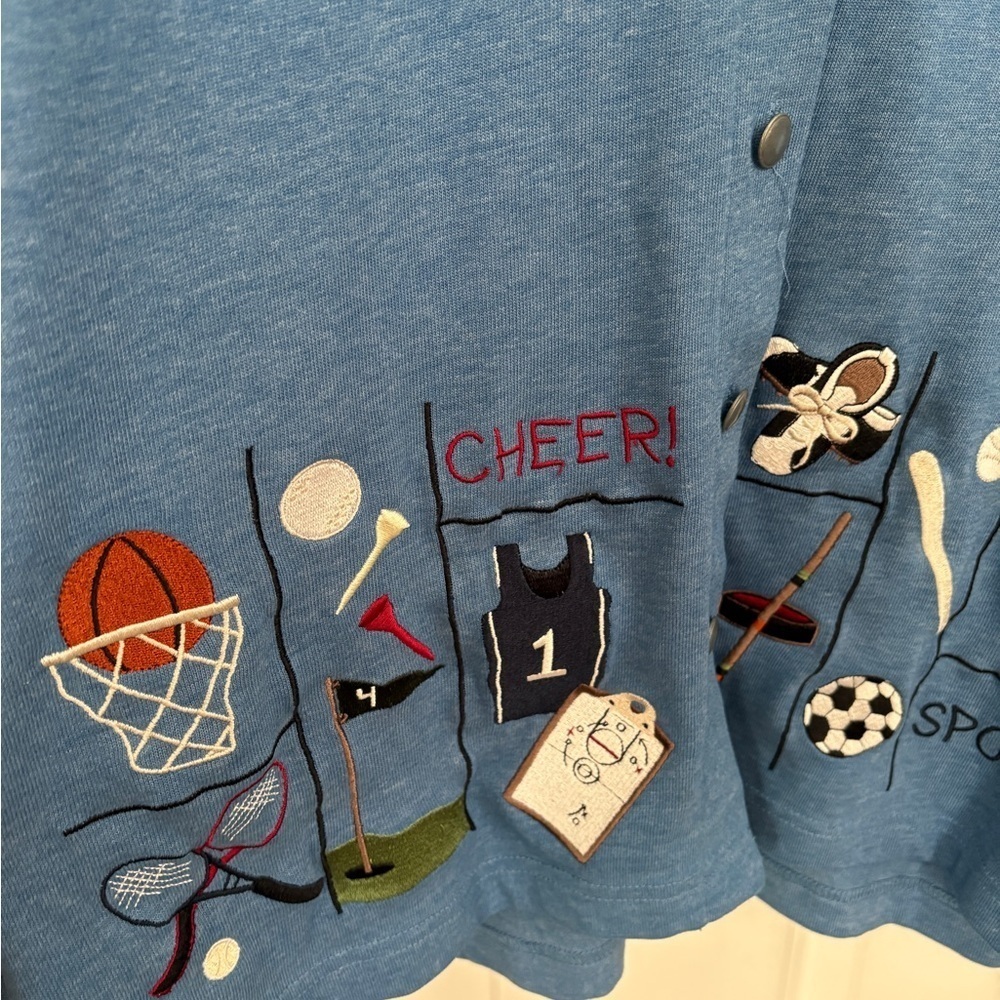 C.J. Banks Vintage Blue Sports Embroidered Shacket Teacher Kidcore Gym Teacher - Picture 3 of 12